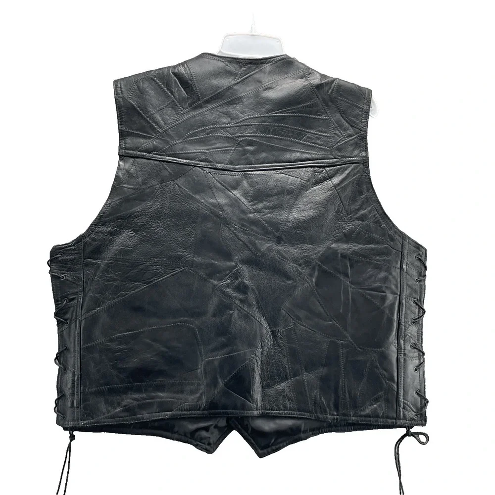 Diamond 100% Buffalo Leather Vest Men's 2X Moto Biker Western Cowboy Riding 90's